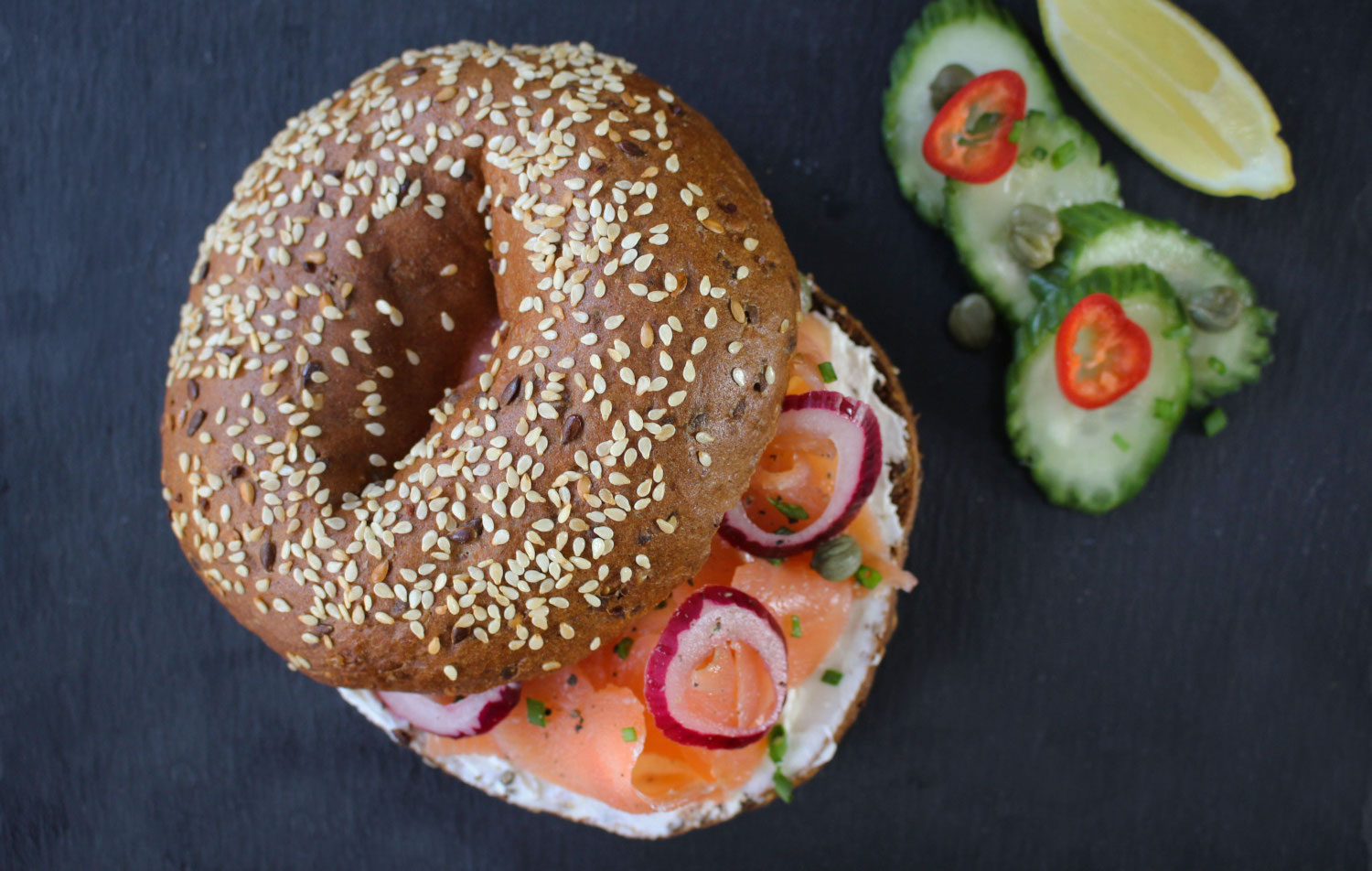 Low carb bagel with salmon and cream cheese